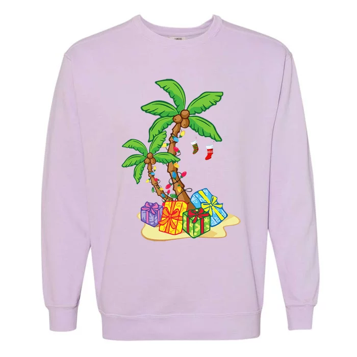 Christmas Palm Tree Tropical Xmas Coconut Lights Funny Gifts Garment-Dyed Sweatshirt