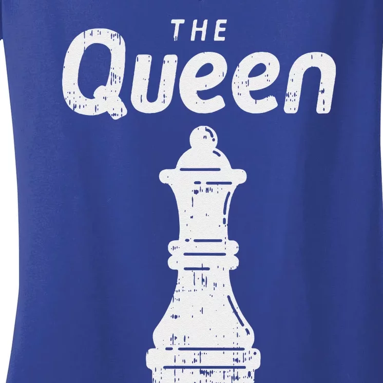 Chess Piece The Queen Halloween Matching Costume Women's V-Neck T-Shirt