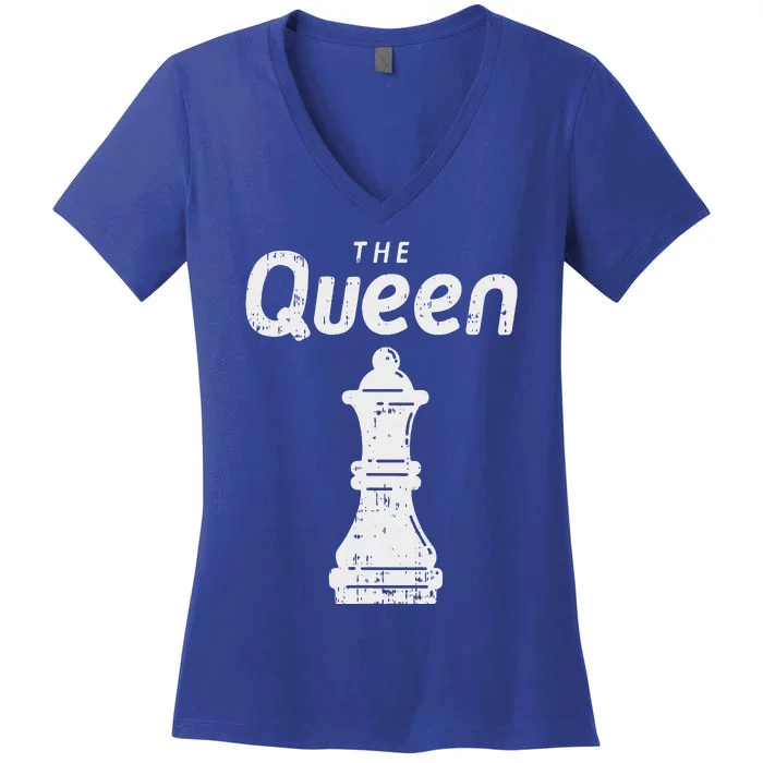 Chess Piece The Queen Halloween Matching Costume Women's V-Neck T-Shirt