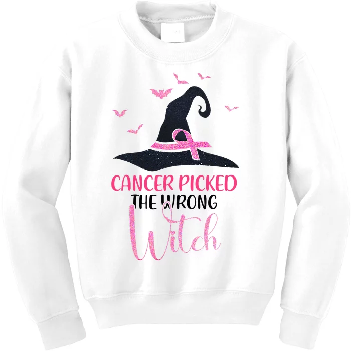 Cancer Picked The Wrong Witch Breast Cancer Awareness Kids Sweatshirt