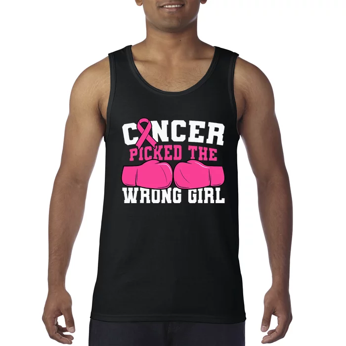 Cancer Picked The Wrong Girl Boxing Gloves Pink Ribbon Tank Top