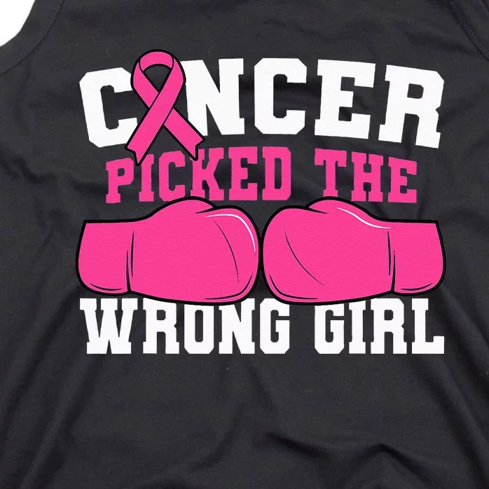 Cancer Picked The Wrong Girl Boxing Gloves Pink Ribbon Tank Top