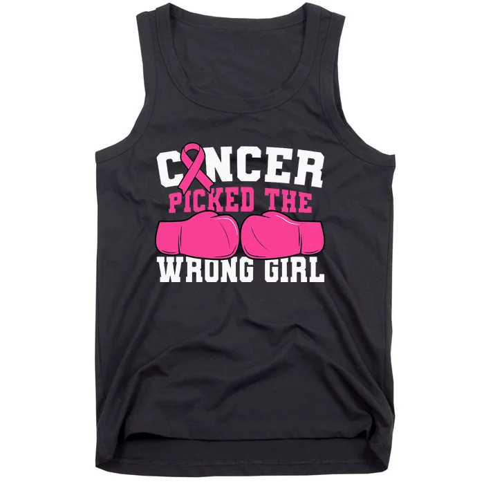 Cancer Picked The Wrong Girl Boxing Gloves Pink Ribbon Tank Top