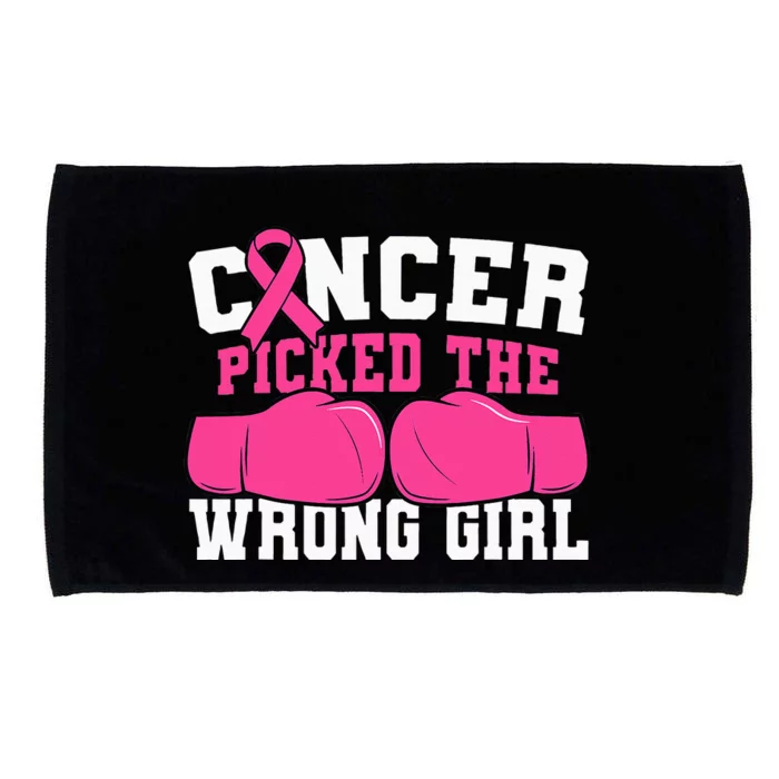 Cancer Picked The Wrong Girl Boxing Gloves Pink Ribbon Microfiber Hand Towel