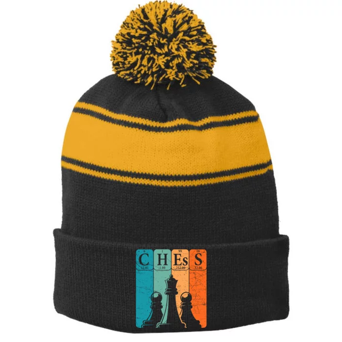 Chess Periodic Table Elements Nerd Chess Player Vintage Stripe Pom Pom Beanie