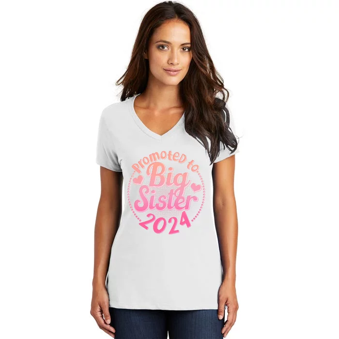 Cute Promoted To Big Sister 2024 Women's V-Neck T-Shirt