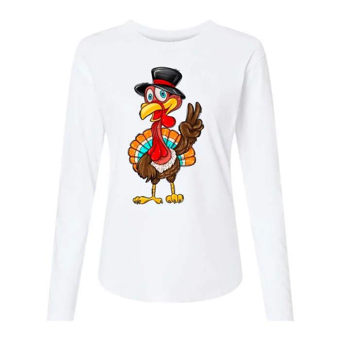 Cute Peaceful Turkey Thanksgiving Day Womens Cotton Relaxed Long Sleeve T-Shirt