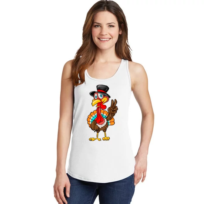 Cute Peaceful Turkey Thanksgiving Day Ladies Essential Tank