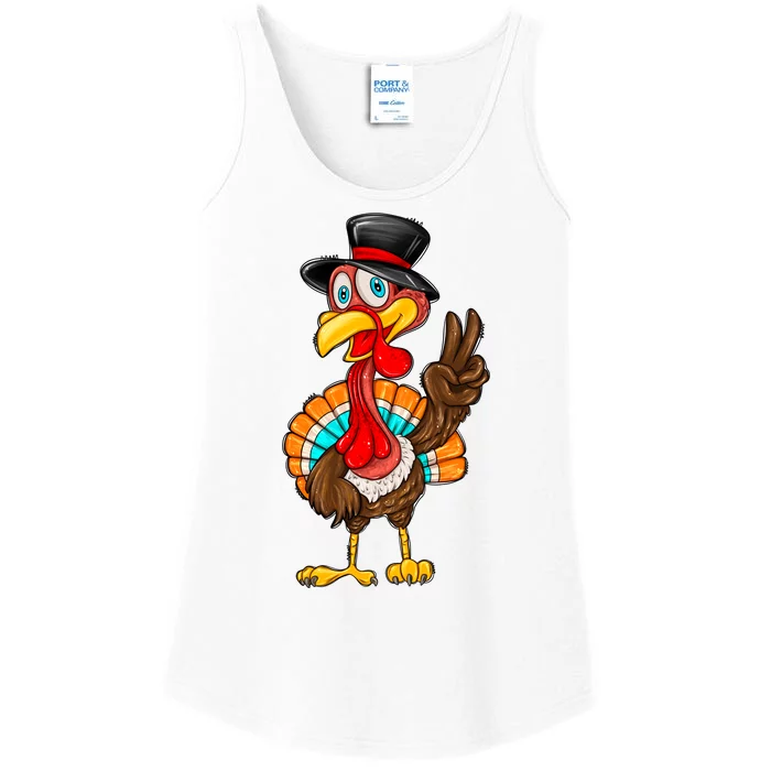 Cute Peaceful Turkey Thanksgiving Day Ladies Essential Tank