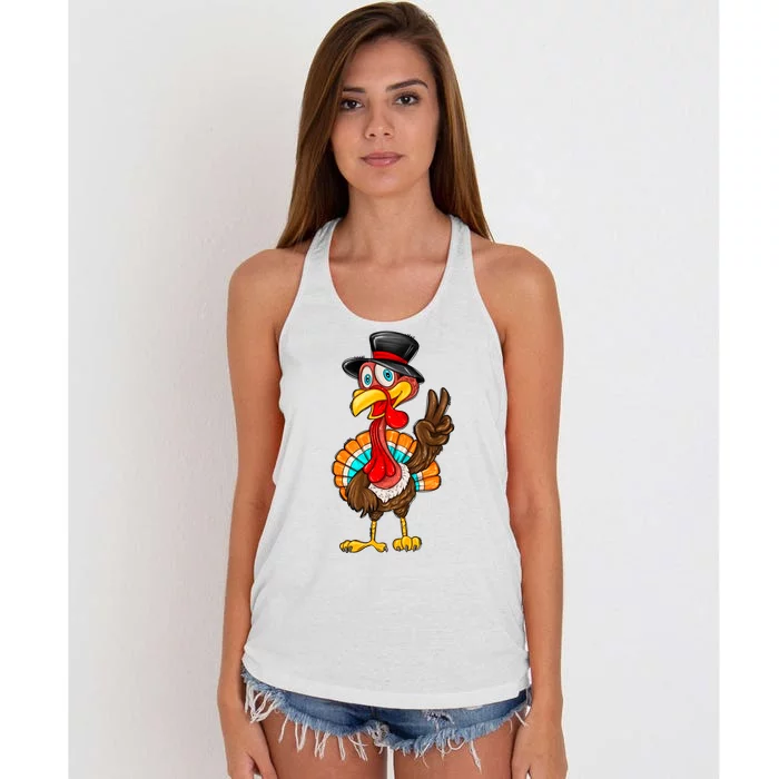 Cute Peaceful Turkey Thanksgiving Day Women's Knotted Racerback Tank