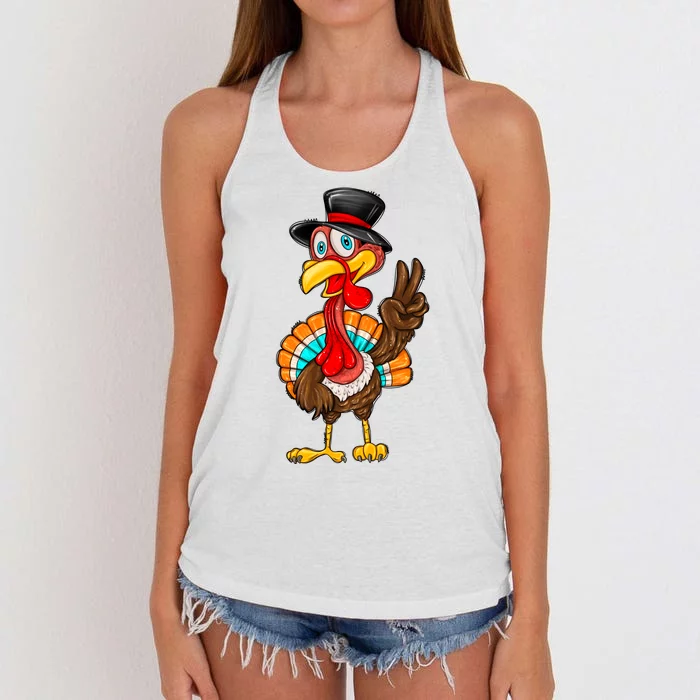 Cute Peaceful Turkey Thanksgiving Day Women's Knotted Racerback Tank