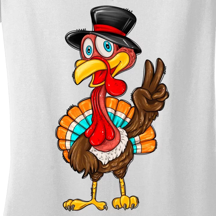 Cute Peaceful Turkey Thanksgiving Day Women's V-Neck T-Shirt