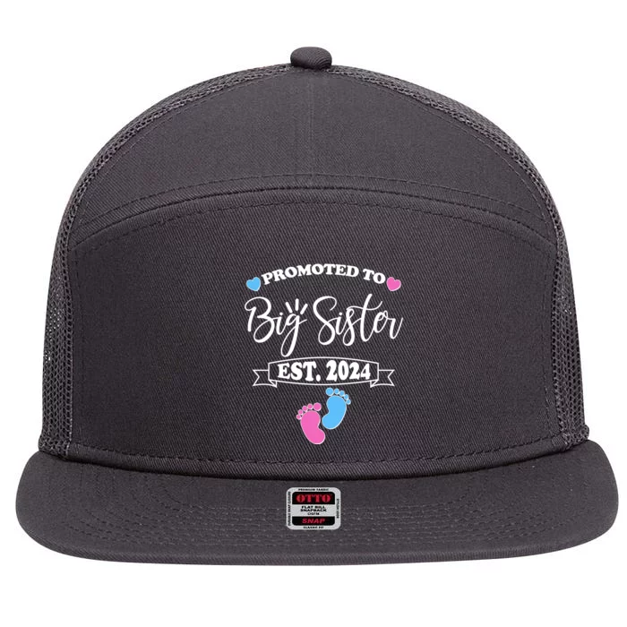 Cute Promoted To Big Sister Est 2024 7 Panel Mesh Trucker Snapback Hat