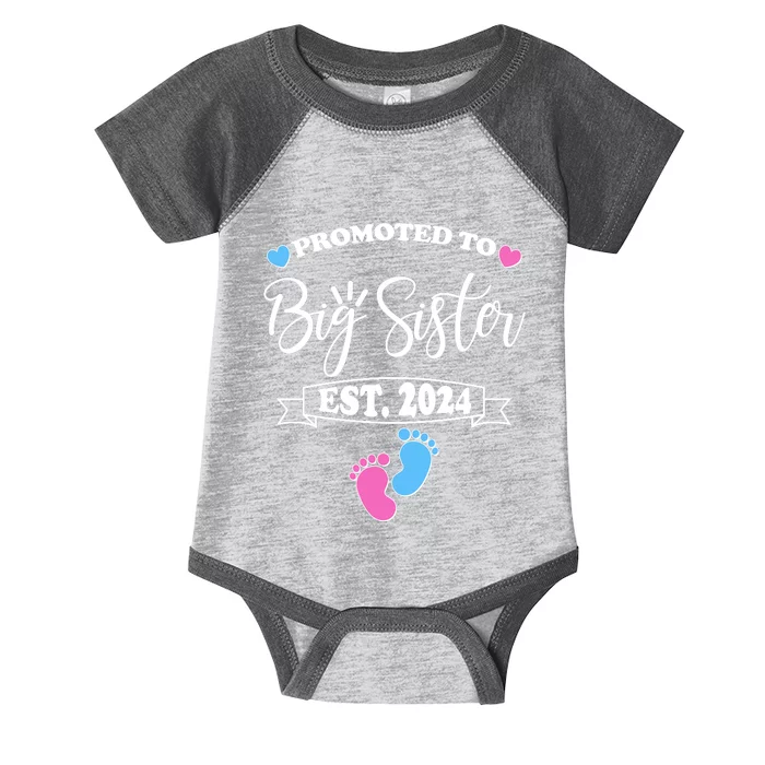 Cute Promoted To Big Sister Est 2024 Infant Baby Jersey Bodysuit