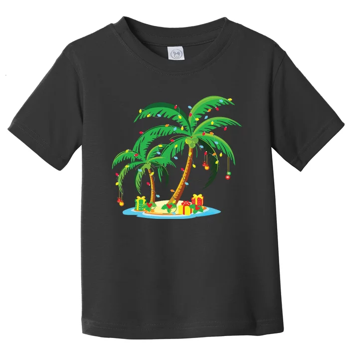 Christmas Palm Tree Tropical Xmas Gift Coconut Lights Pajama Toddler T-Shirt