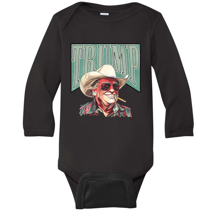 Cowboy President Trump 2024 Election Take America Back Funny Baby Long Sleeve Bodysuit