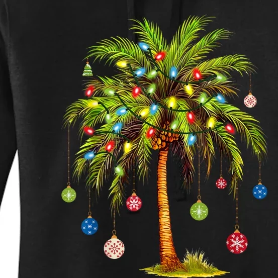 Christmas Palm Tree Light Hawaiian Tropical Xmas Women's Pullover Hoodie