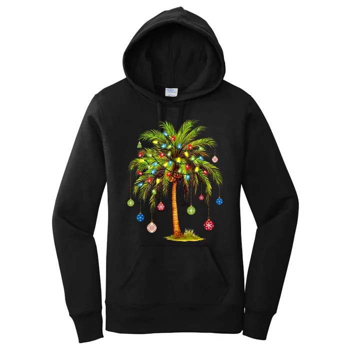 Christmas Palm Tree Light Hawaiian Tropical Xmas Women's Pullover Hoodie