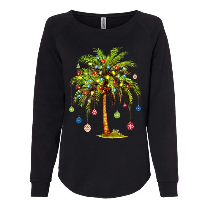 Christmas Palm Tree Light Hawaiian Tropical Xmas Womens California Wash Sweatshirt