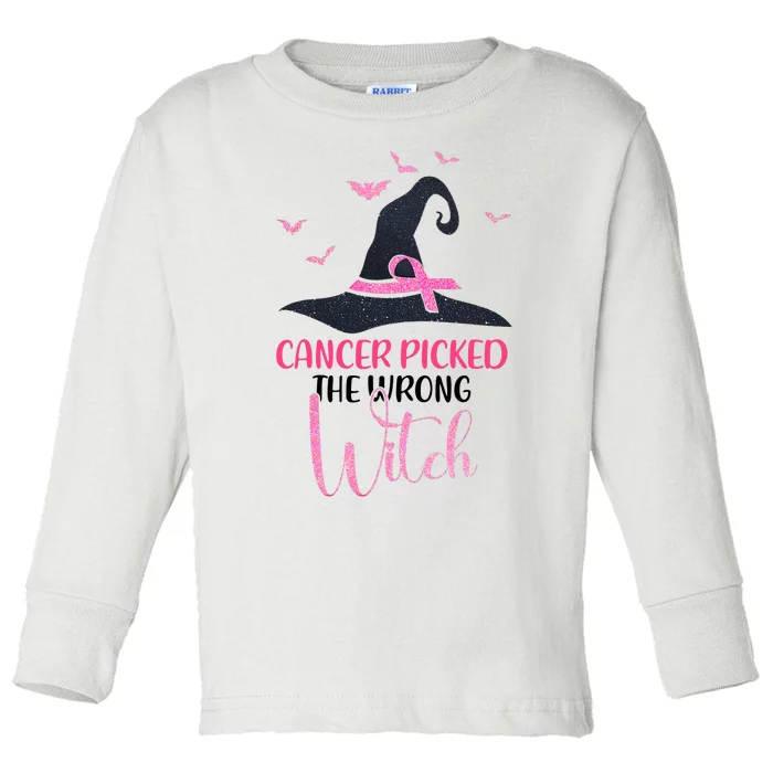 Cancer Picked The Wrong Witch Breast Cancer Awareness Toddler Long Sleeve Shirt