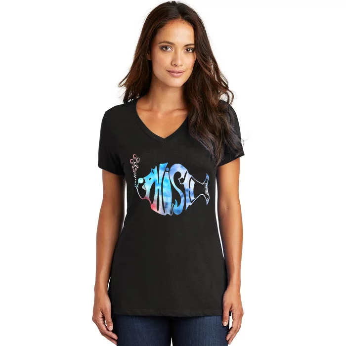 Colorful Phishjam Tiedye For Fisherman Fish Graphic Women's V-Neck T-Shirt