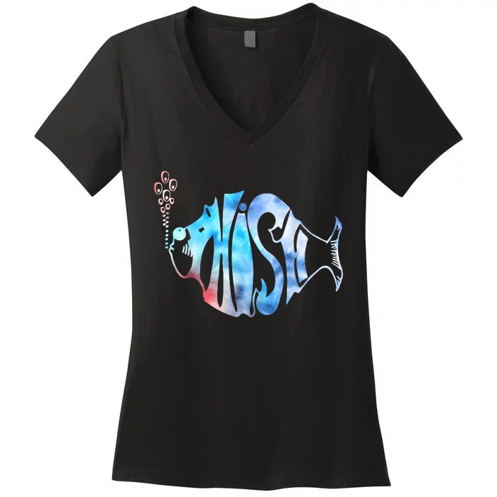 Colorful Phishjam Tiedye For Fisherman Fish Graphic Women's V-Neck T-Shirt