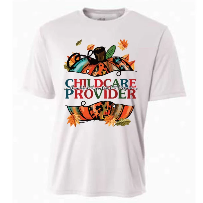 Childcare Provider Thankful Grateful Blessed Pumpkin Daycare Cooling Performance Crew T-Shirt