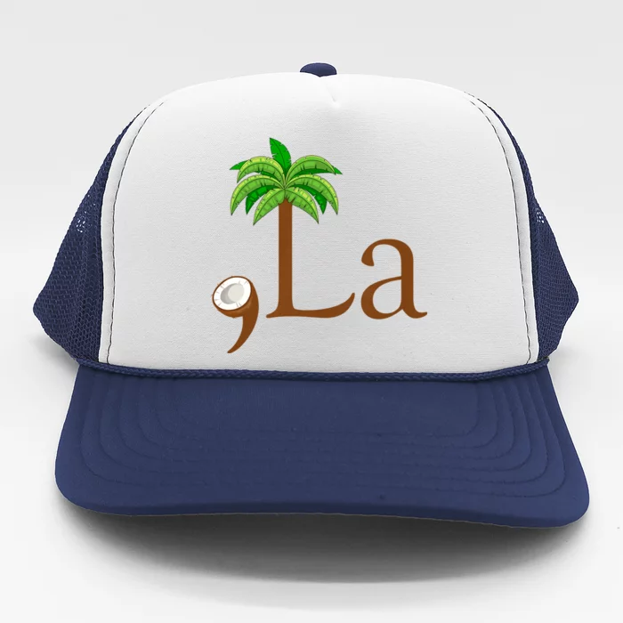 Coconut Palm Tree Comma + La Kamala Harris President 2024 Trucker Hat