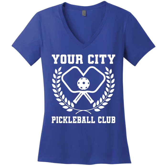 Custom Pickleball Team Personalize City Name Women's V-Neck T-Shirt