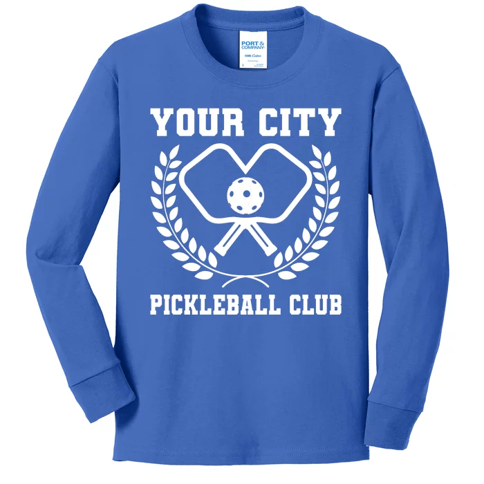 Custom Pickleball Team Personalize City Name Kids Long Sleeve Shirt