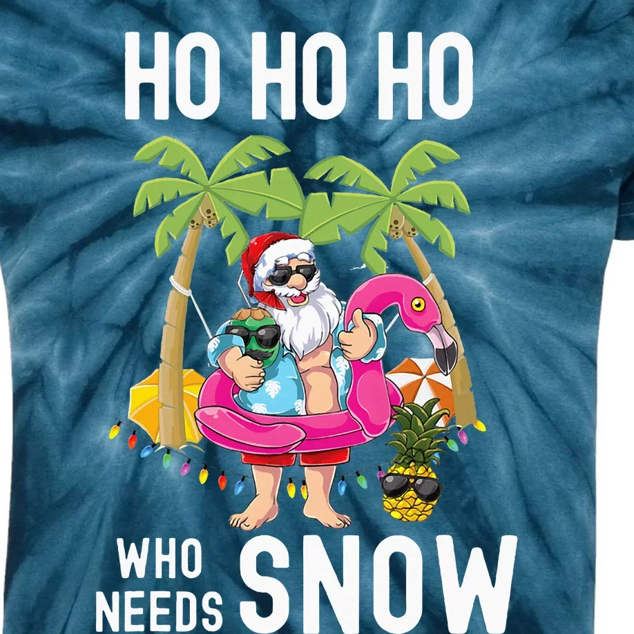 Christmas Palm Tree Santa Surfing Summer Beach Vacation Kids Tie-Dye T-Shirt