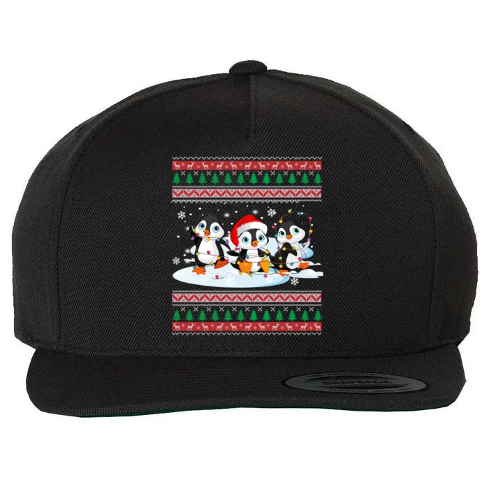 Cute Penguin Ugly Christmas Sweater Xmas Light Penguin Lover Gift Wool Snapback Cap