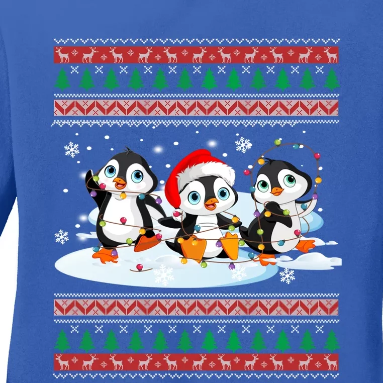 Cute Penguin Ugly Christmas Sweater Xmas Light Penguin Lover Gift Ladies Long Sleeve Shirt