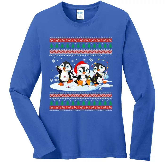 Cute Penguin Ugly Christmas Sweater Xmas Light Penguin Lover Gift Ladies Long Sleeve Shirt