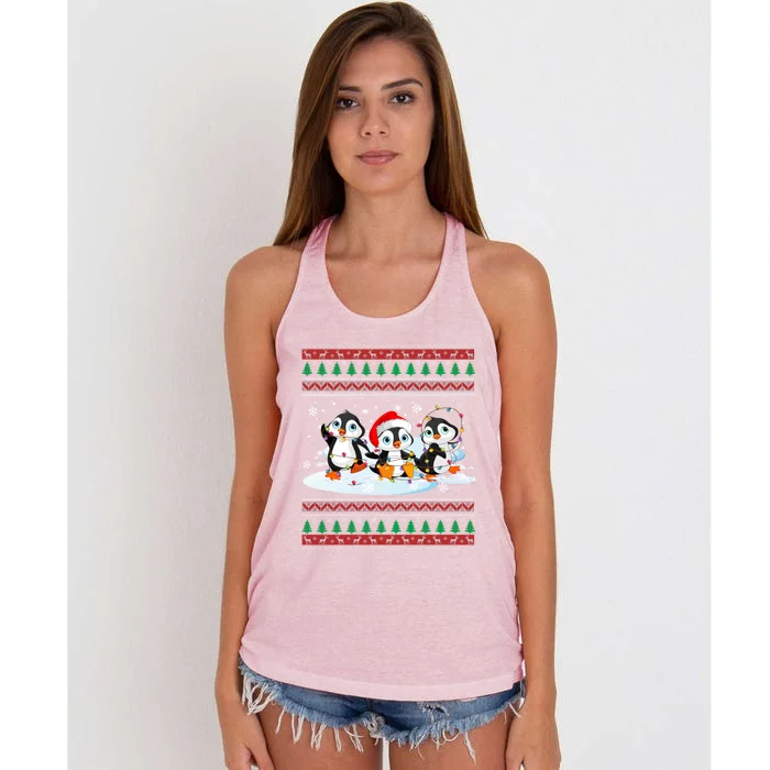 Cute Penguin Ugly Christmas Sweater Xmas Light Penguin Lover Gift Women's Knotted Racerback Tank