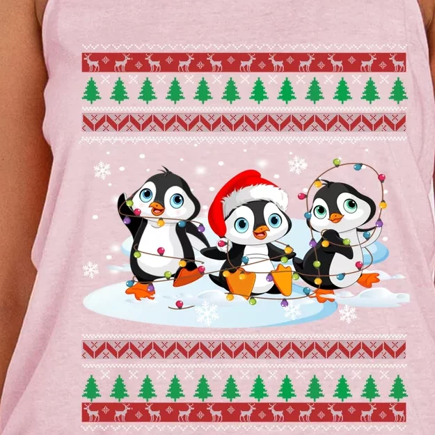 Cute Penguin Ugly Christmas Sweater Xmas Light Penguin Lover Gift Women's Knotted Racerback Tank