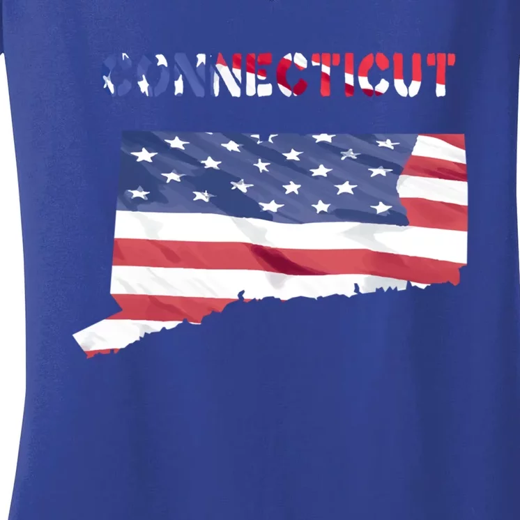 Connecticut Proud United States America Patriot Flag Pride Gift Women's V-Neck T-Shirt