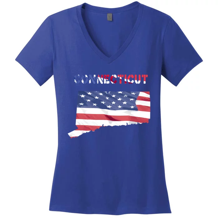 Connecticut Proud United States America Patriot Flag Pride Gift Women's V-Neck T-Shirt