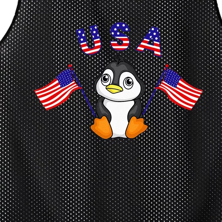 Cute Patriotic USA Penguin American Flags 4th of July Animal Mesh Reversible Basketball Jersey Tank