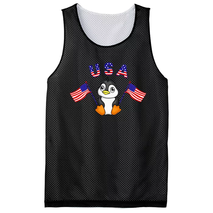 Cute Patriotic USA Penguin American Flags 4th of July Animal Mesh Reversible Basketball Jersey Tank