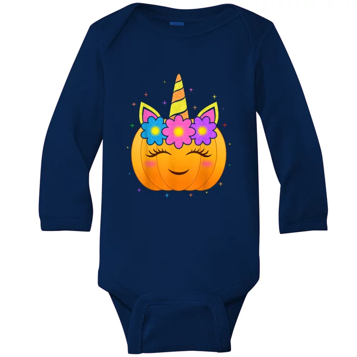 Cute Pumpkin Unicorn Funny Halloween For Girls Kids Gift Baby Long Sleeve Bodysuit