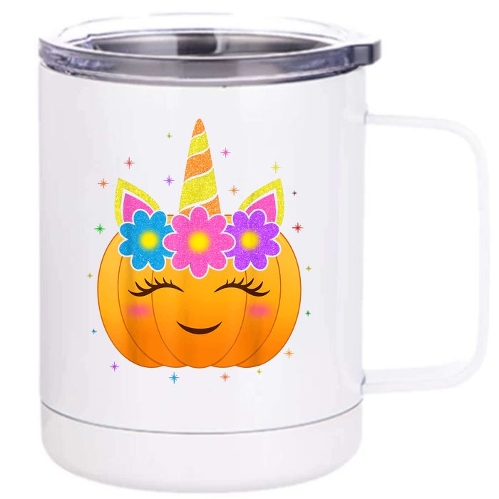 Cute Pumpkin Unicorn Funny Halloween For Girls Kids Gift Front & Back 12oz Stainless Steel Tumbler Cup