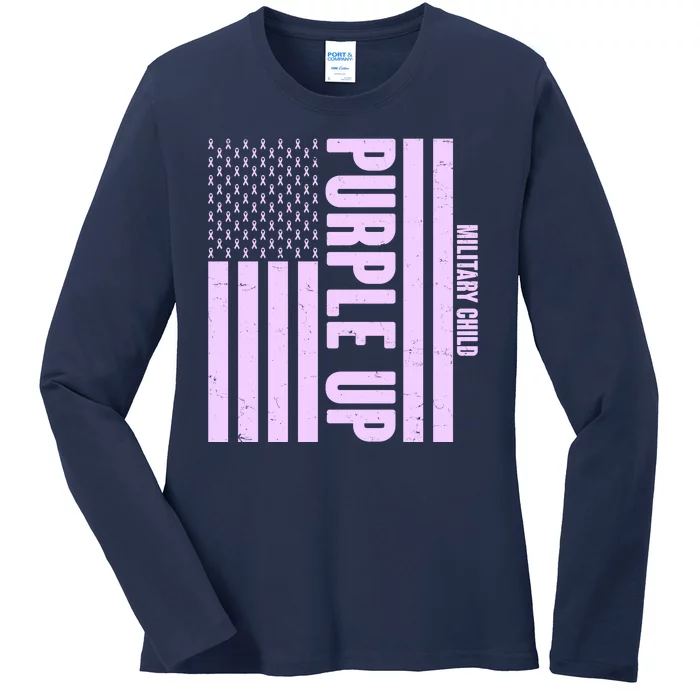 Cool Purple USA American Flag Ladies Long Sleeve Shirt