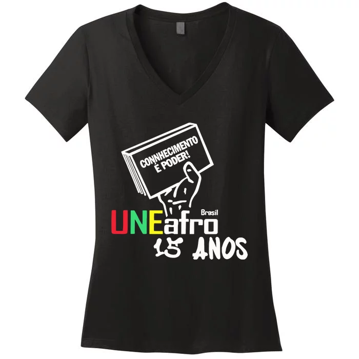 Conhecimento é Poder Uneafro 15 Anos Women's V-Neck T-Shirt