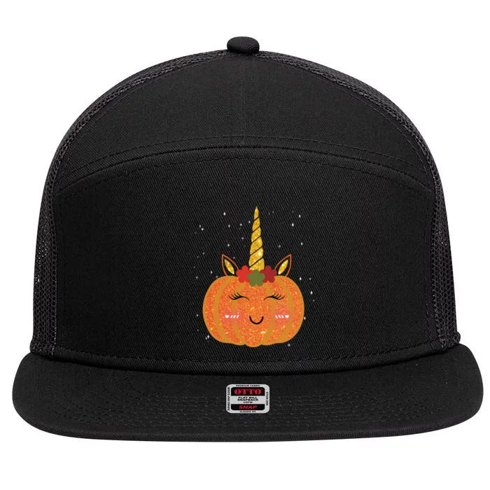 Cute Pumpkin Unicorn Halloween 7 Panel Mesh Trucker Snapback Hat