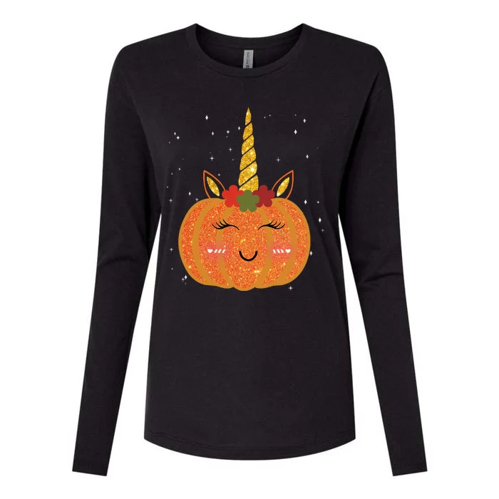 Cute Pumpkin Unicorn Halloween Womens Cotton Relaxed Long Sleeve T-Shirt