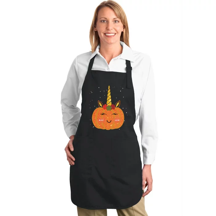 Cute Pumpkin Unicorn Halloween Full-Length Apron With Pocket