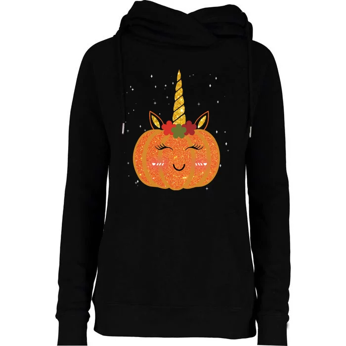 Cute Pumpkin Unicorn Halloween Womens Funnel Neck Pullover Hood