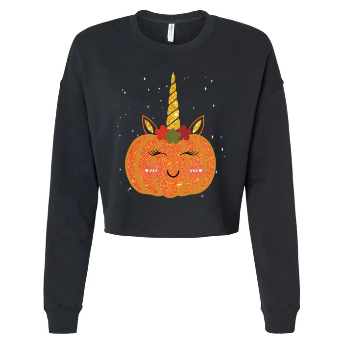 Cute Pumpkin Unicorn Halloween Cropped Pullover Crew