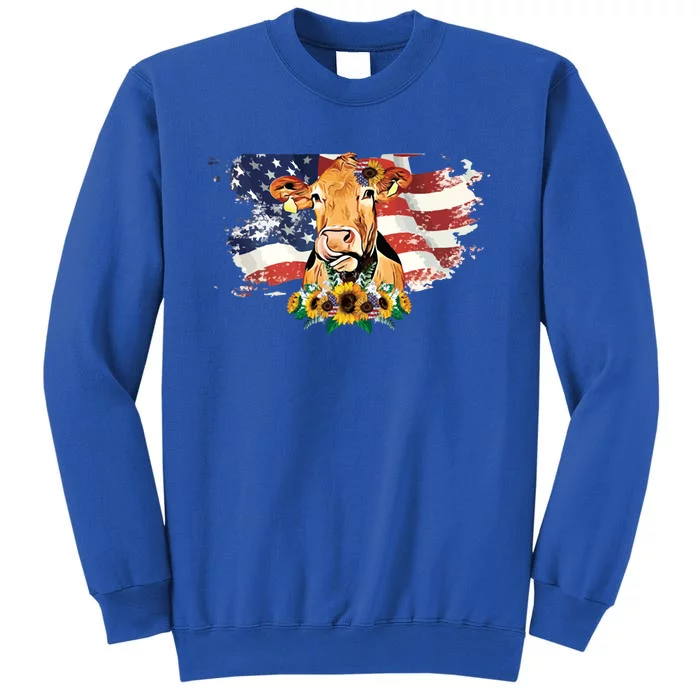 Cow Patriotic Usa Flag Gift Tall Sweatshirt